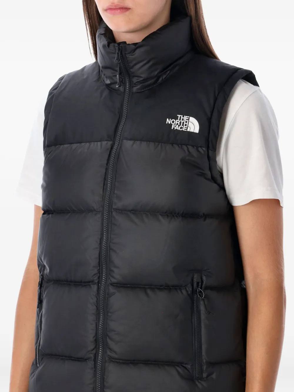 The North Face Womens Tnf Black 1996 Retro Nuptse Hooded Shell-down Vest Xs In Black