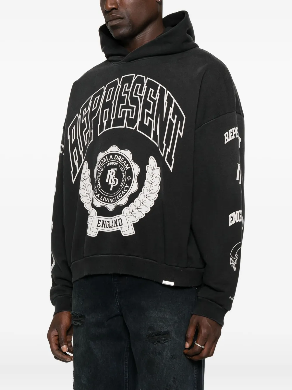 Represent Long-sleeved Hooded Sweatshirt In Black