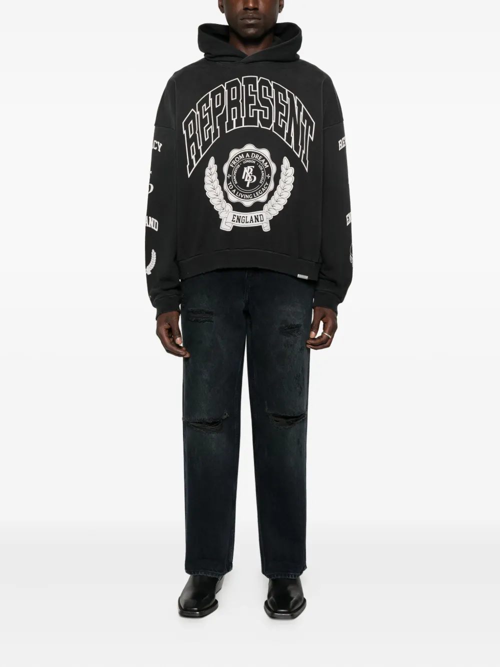 Represent Long-sleeved Hooded Sweatshirt In Black