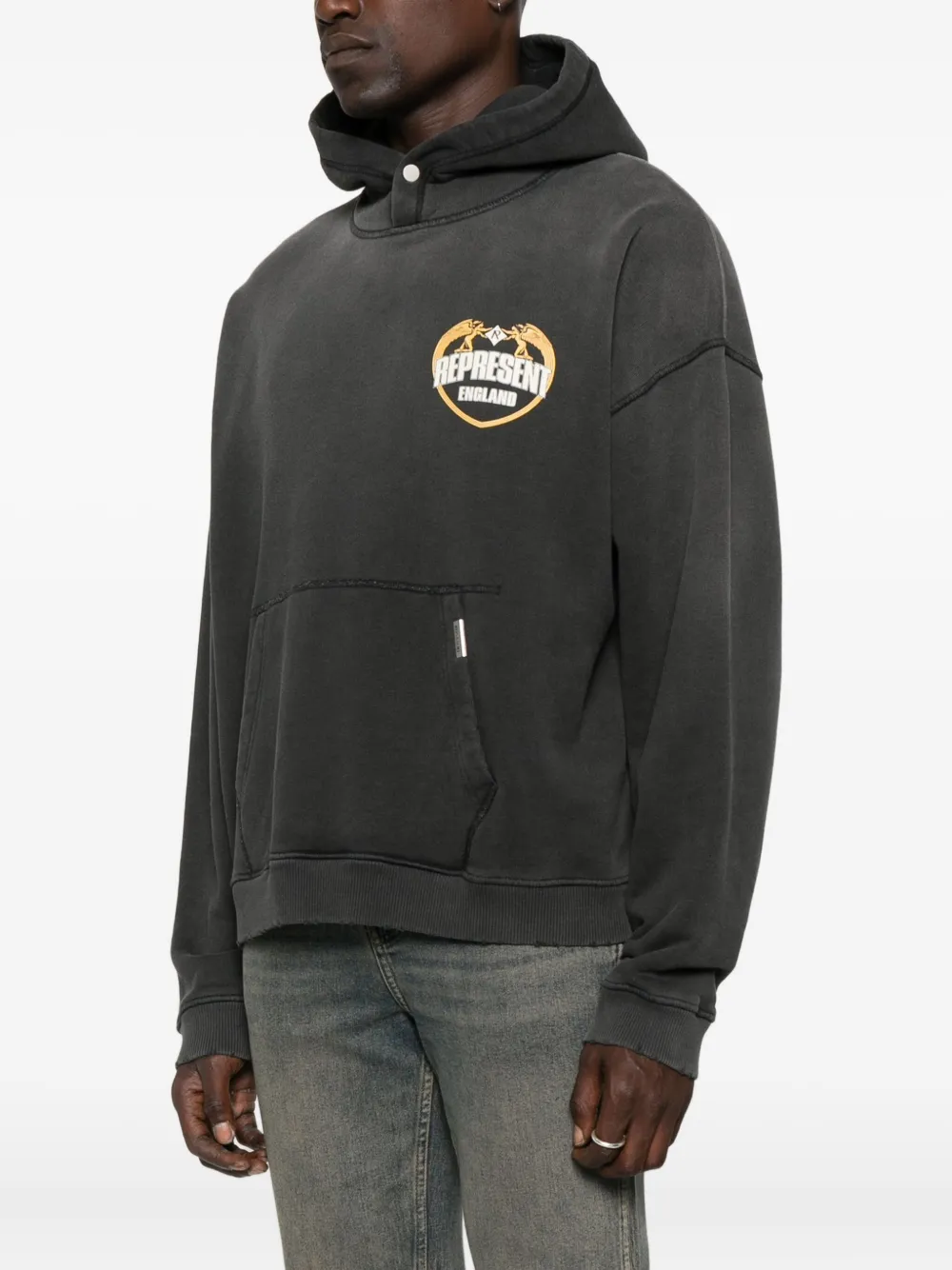 Represent Logo-embroidered Hoodie In Black
