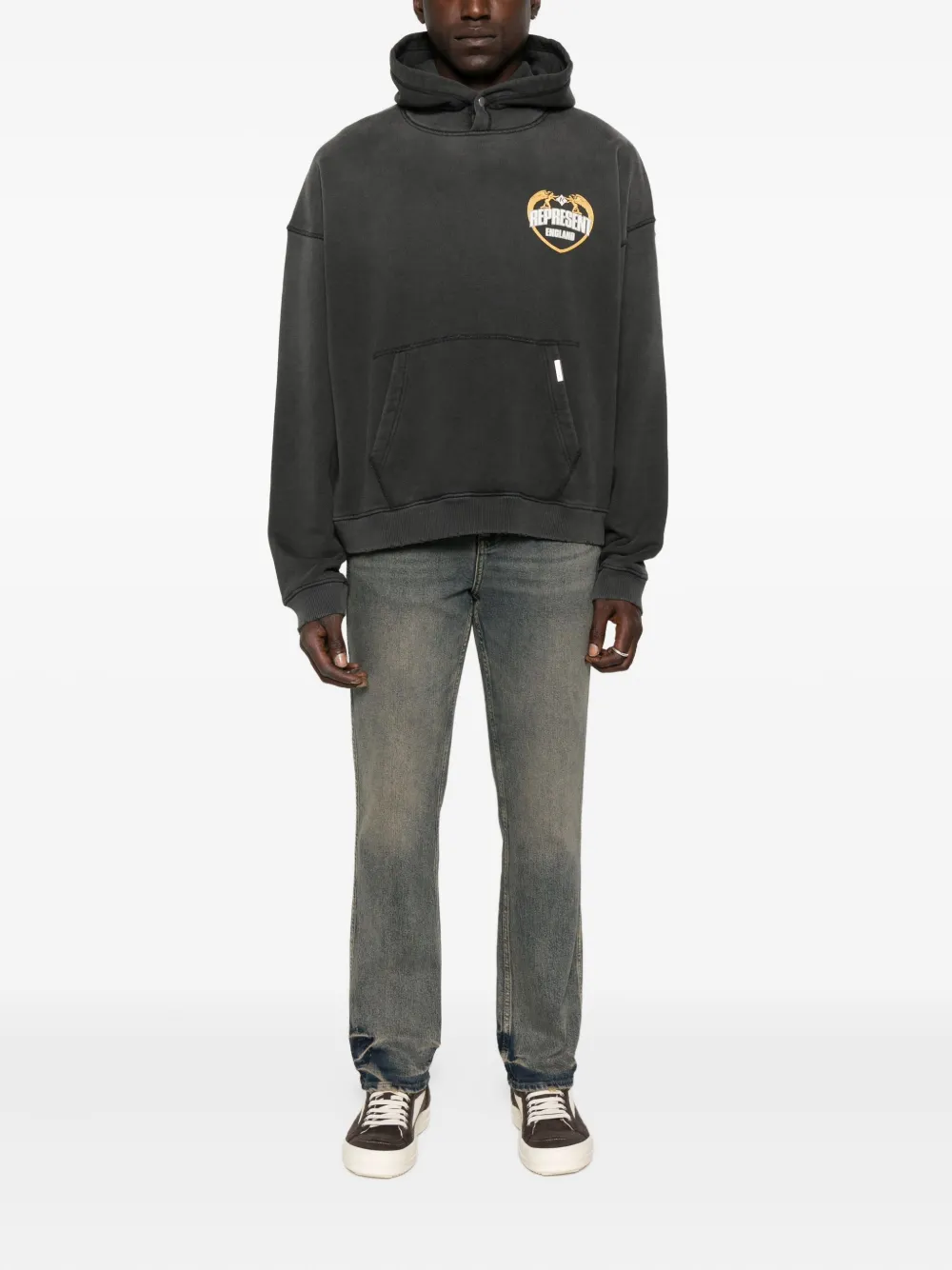 Represent Logo-embroidered Hoodie In Black