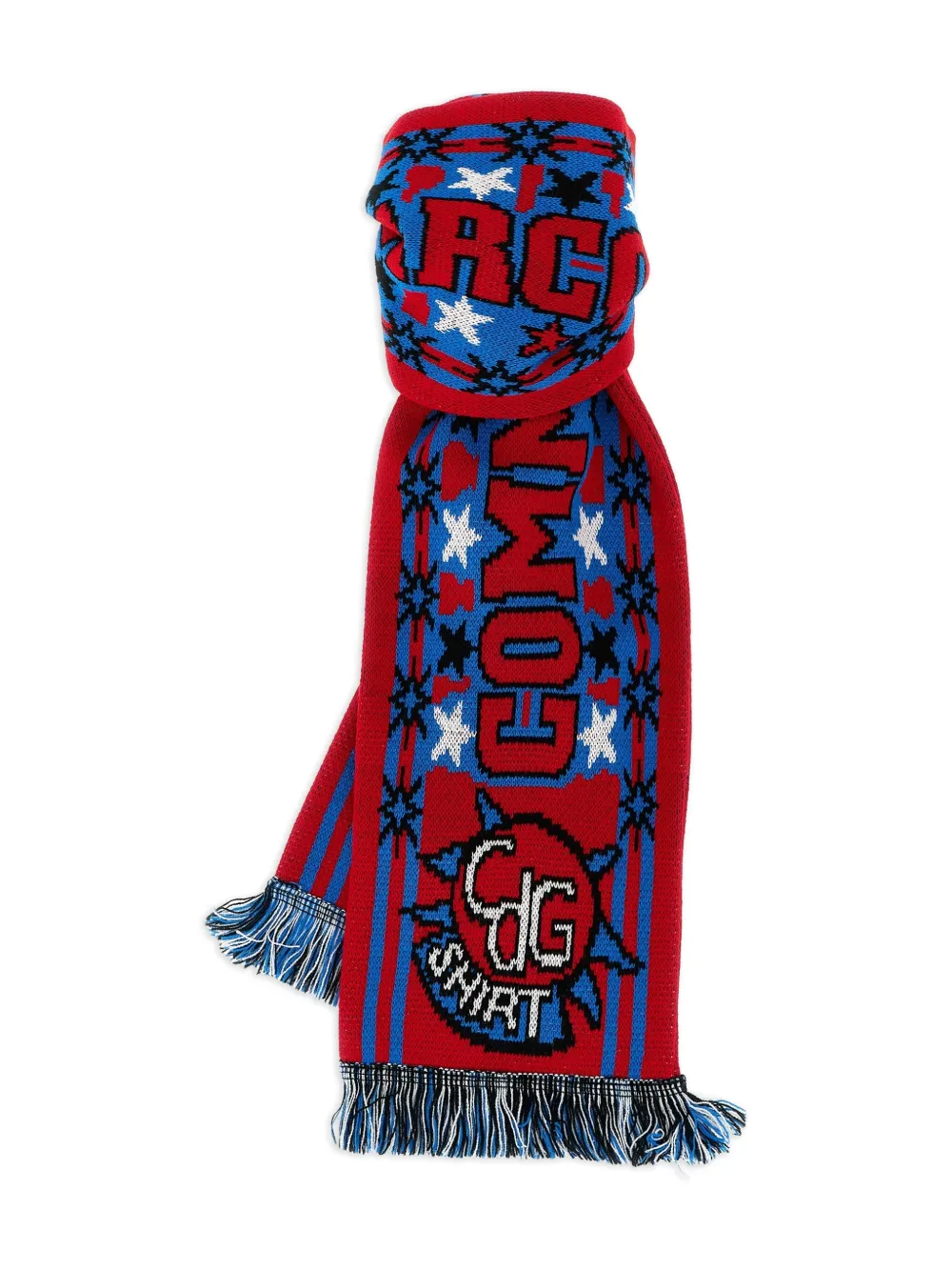 Comme Des Garçons Shirt bufanda tejida en intarsia con flecos | rojo | Image 1