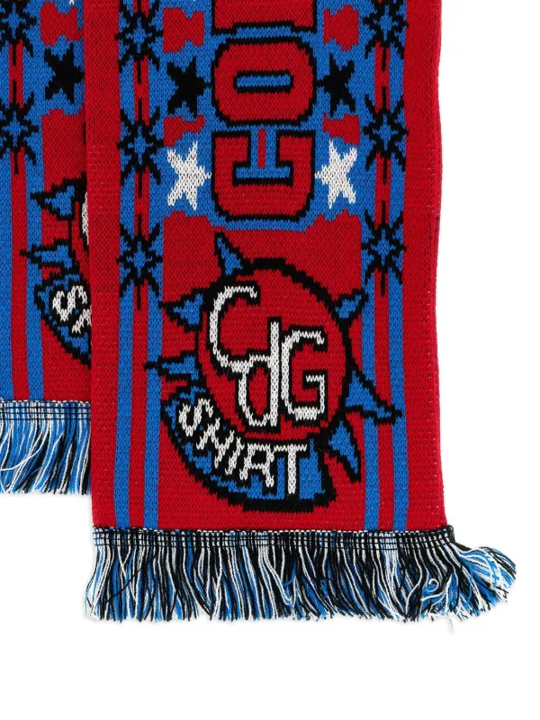 Comme Des Garçons Shirt intarsia-knit Fringed Scarf | Red | FARFETCH