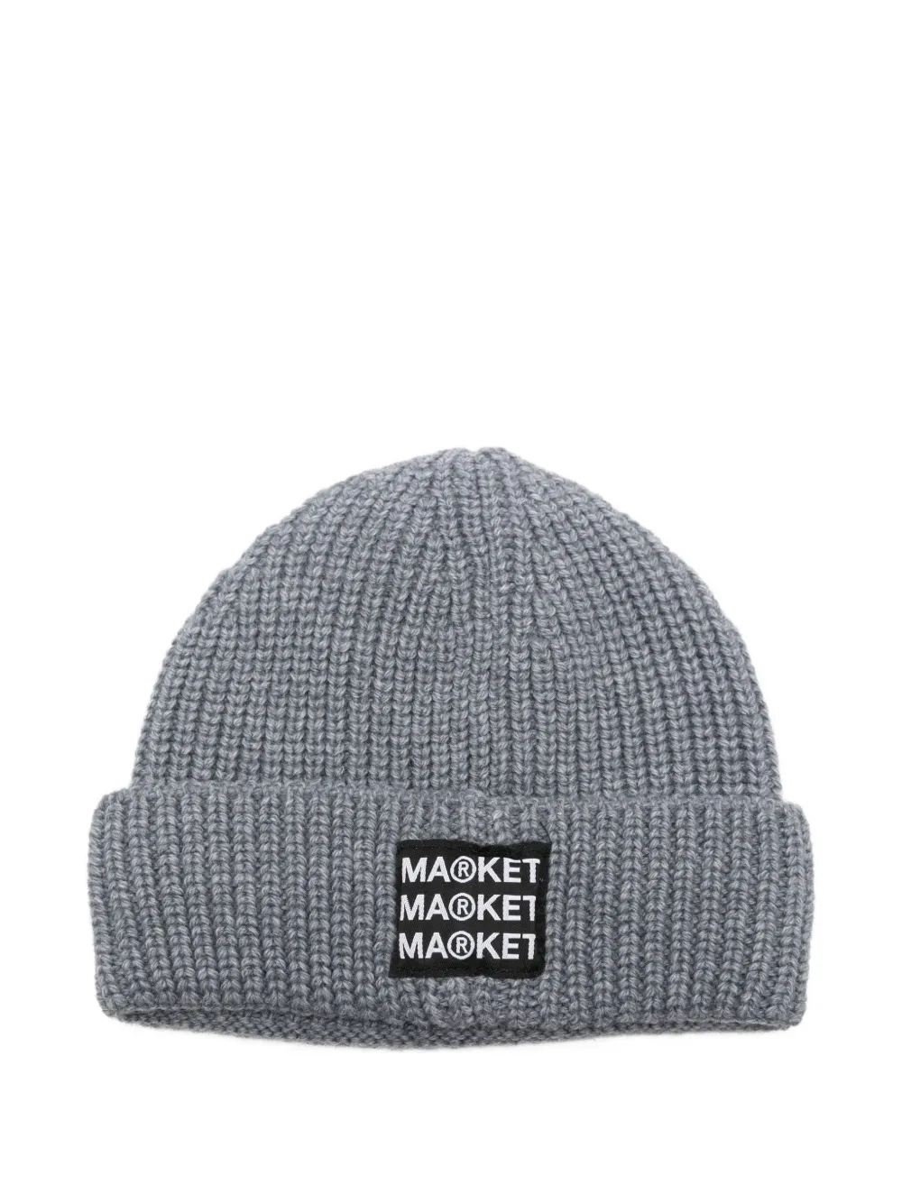 Market Ribbed Embroidered Beanie In Gray