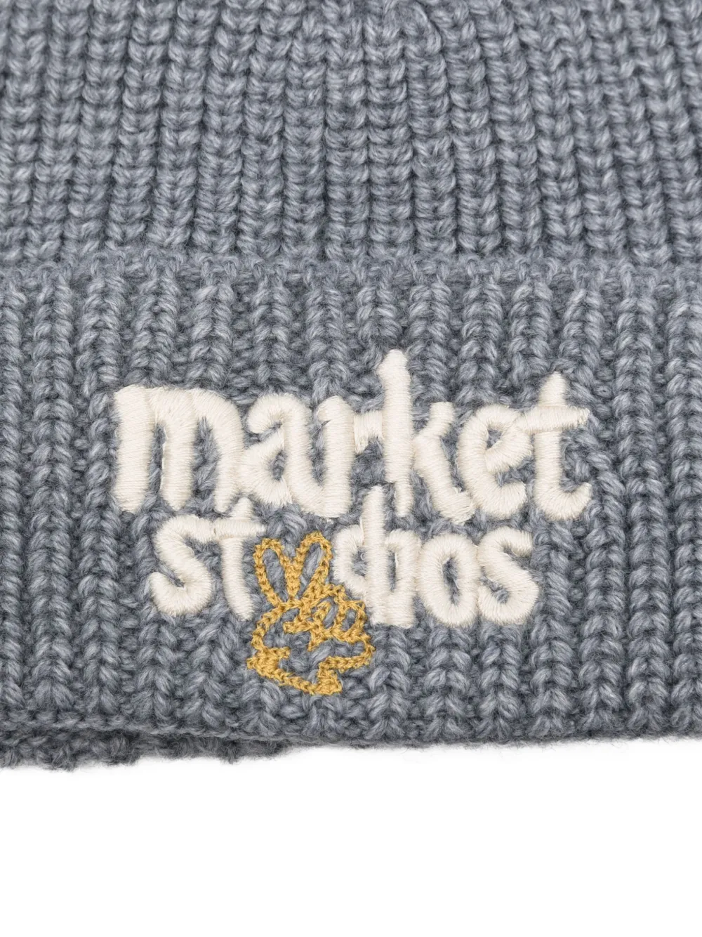 Market Ribbed Embroidered Beanie In Gray