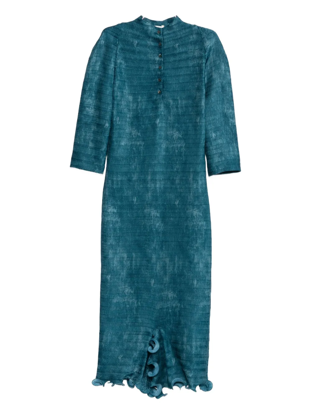 Fendi Button Ruffled Midi Dress In Blue
