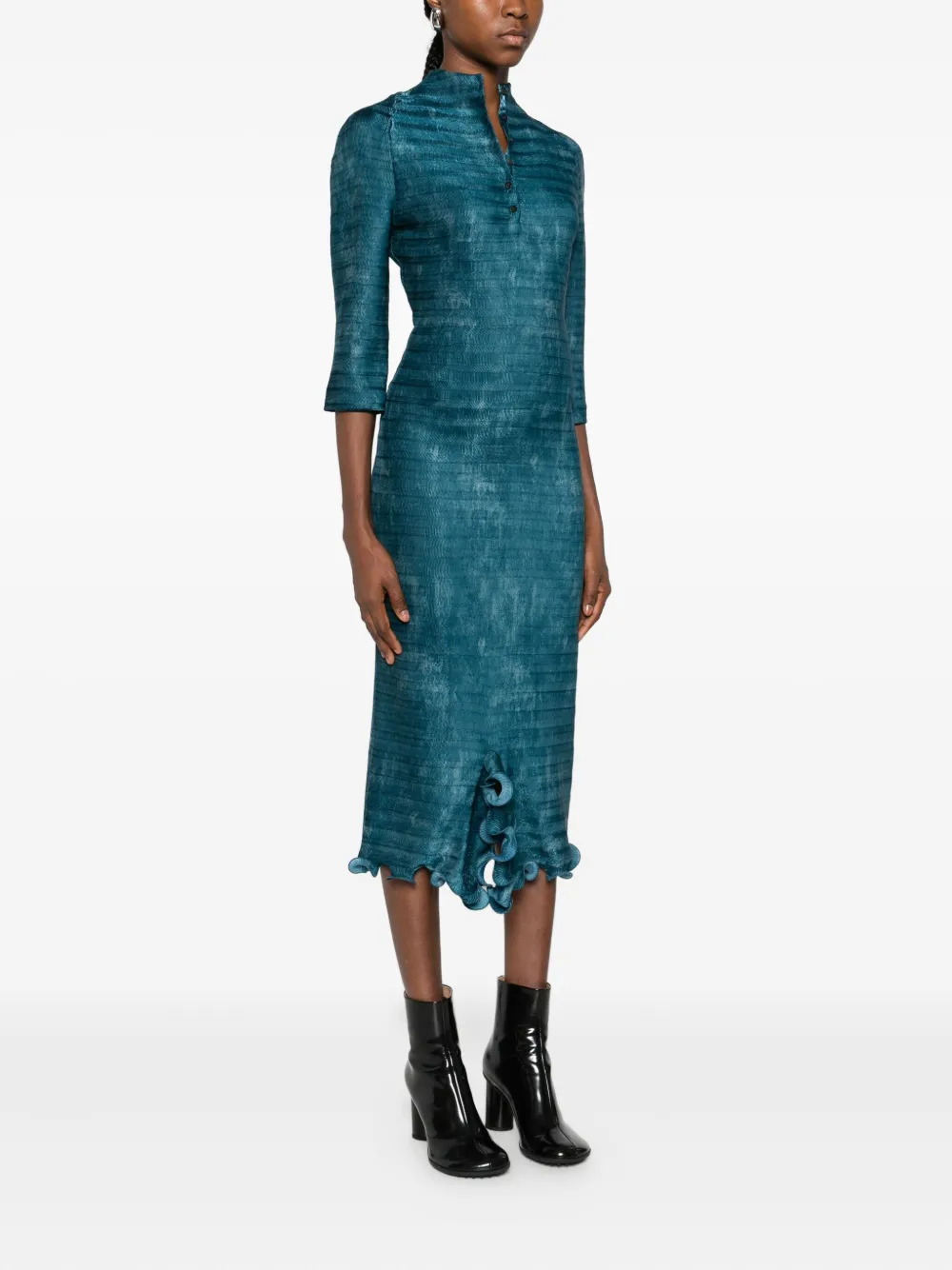 FENDI Midi-jurk met ruches en knopen Blauw
