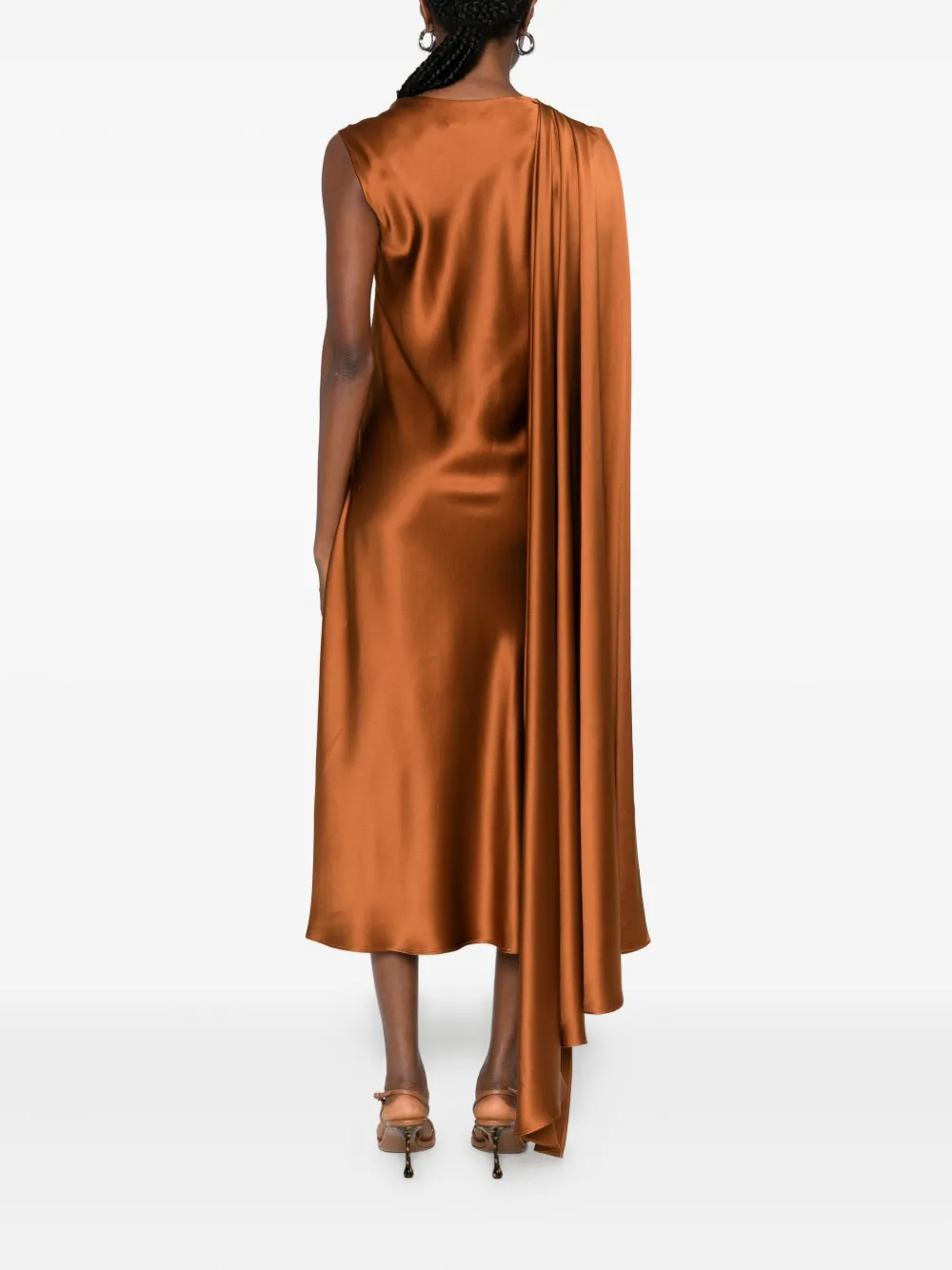 Max Mara Draped Silk Midi Dress In Brown