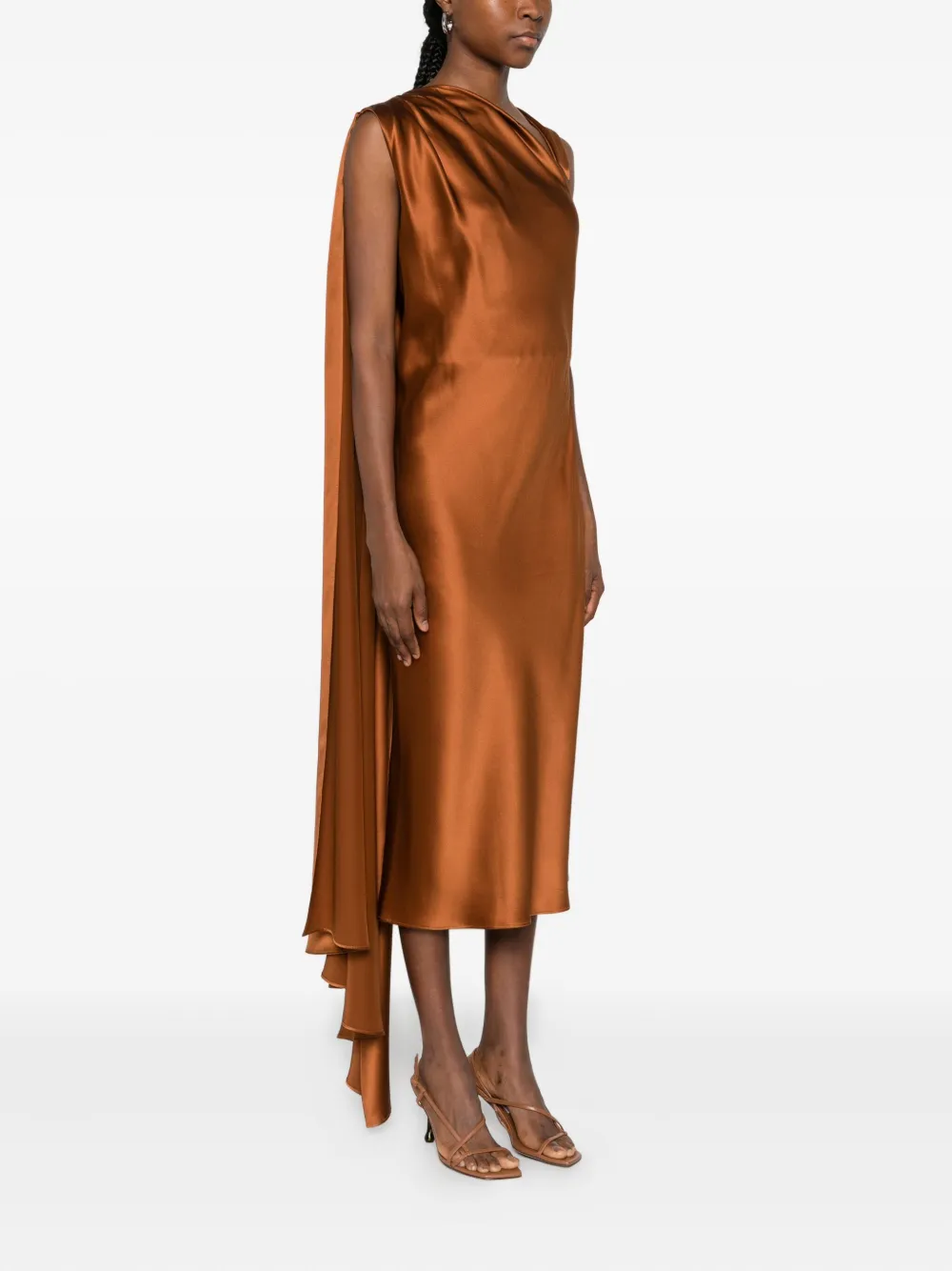 Max Mara Draped Silk Midi Dress In Brown