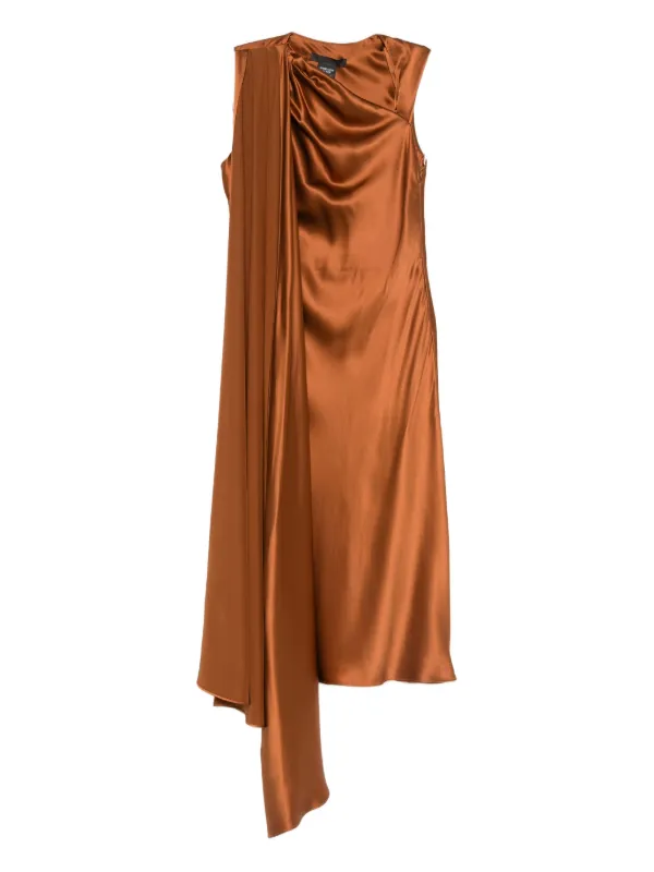 knee length dresses for ladies Womens Silk Midi Dress Draped V-Neck Cinched Waist Long Silk Dress Ivory / S main image 1