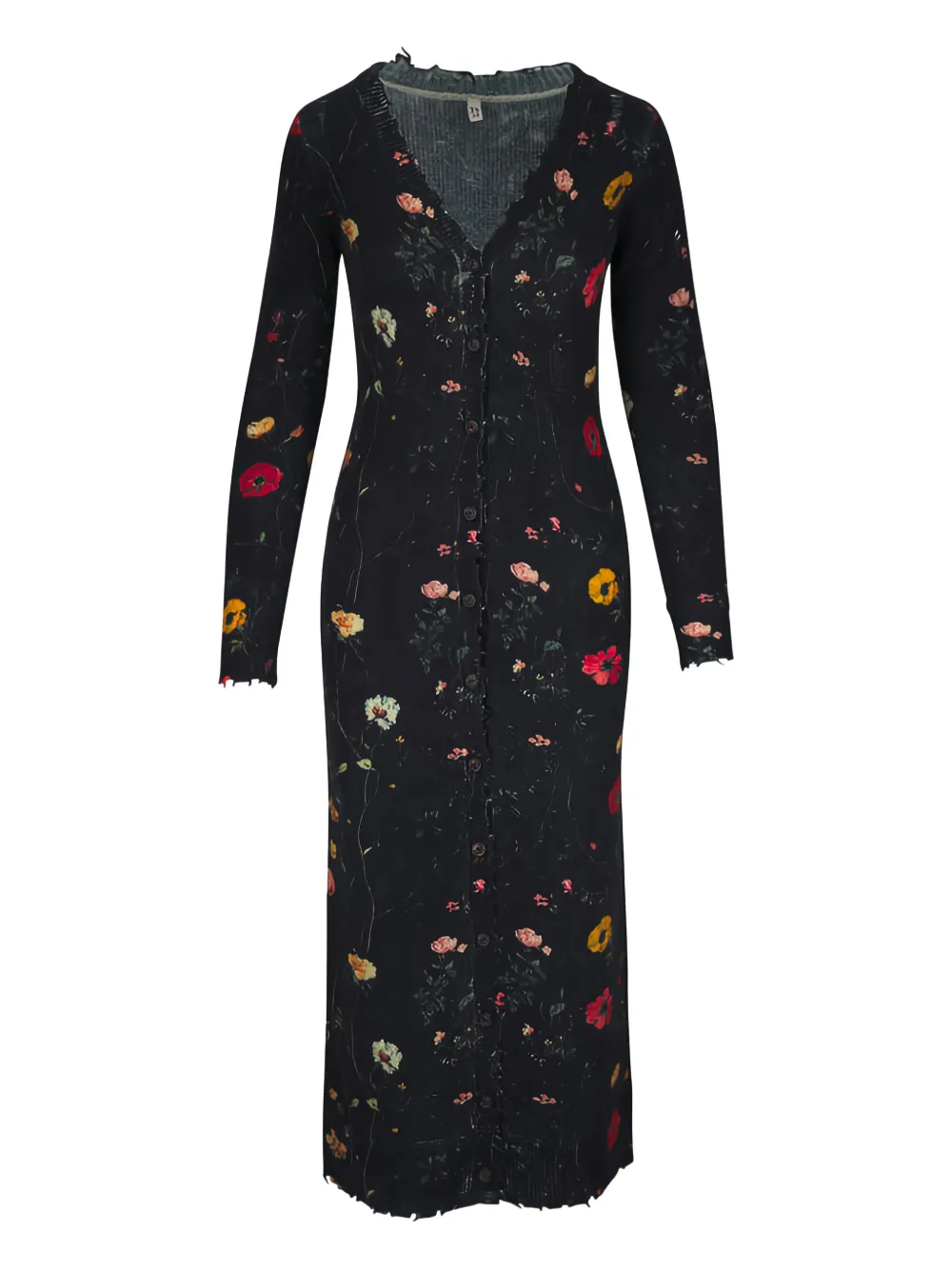 R13 floral raw-edge maxi dress - Nero