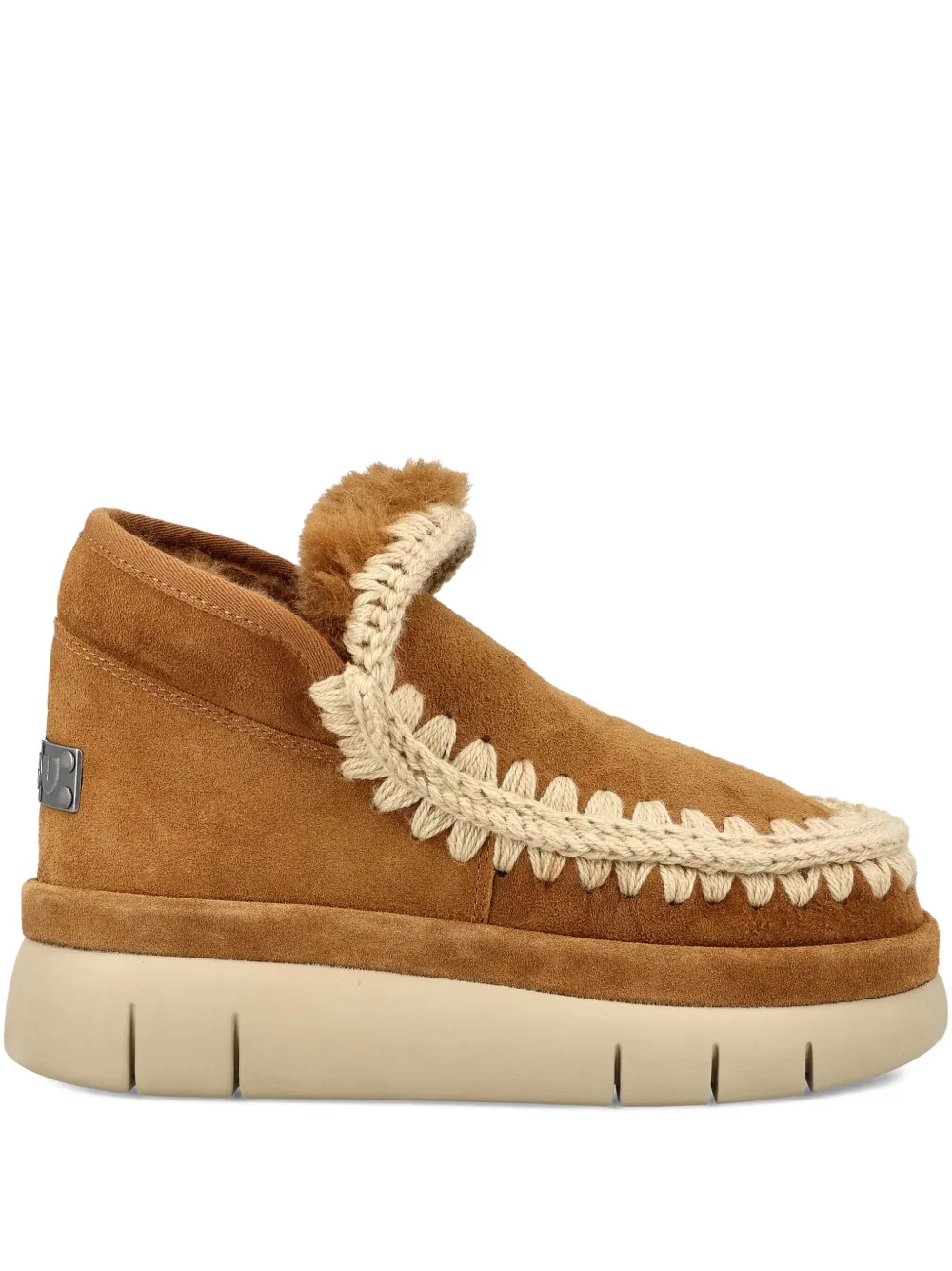 Mou Bounce braided-trim suede ankle boots Brown
