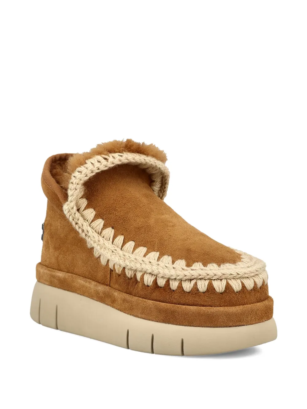 Mou Bounce Braided-trim Suede Ankle Boots In Brown