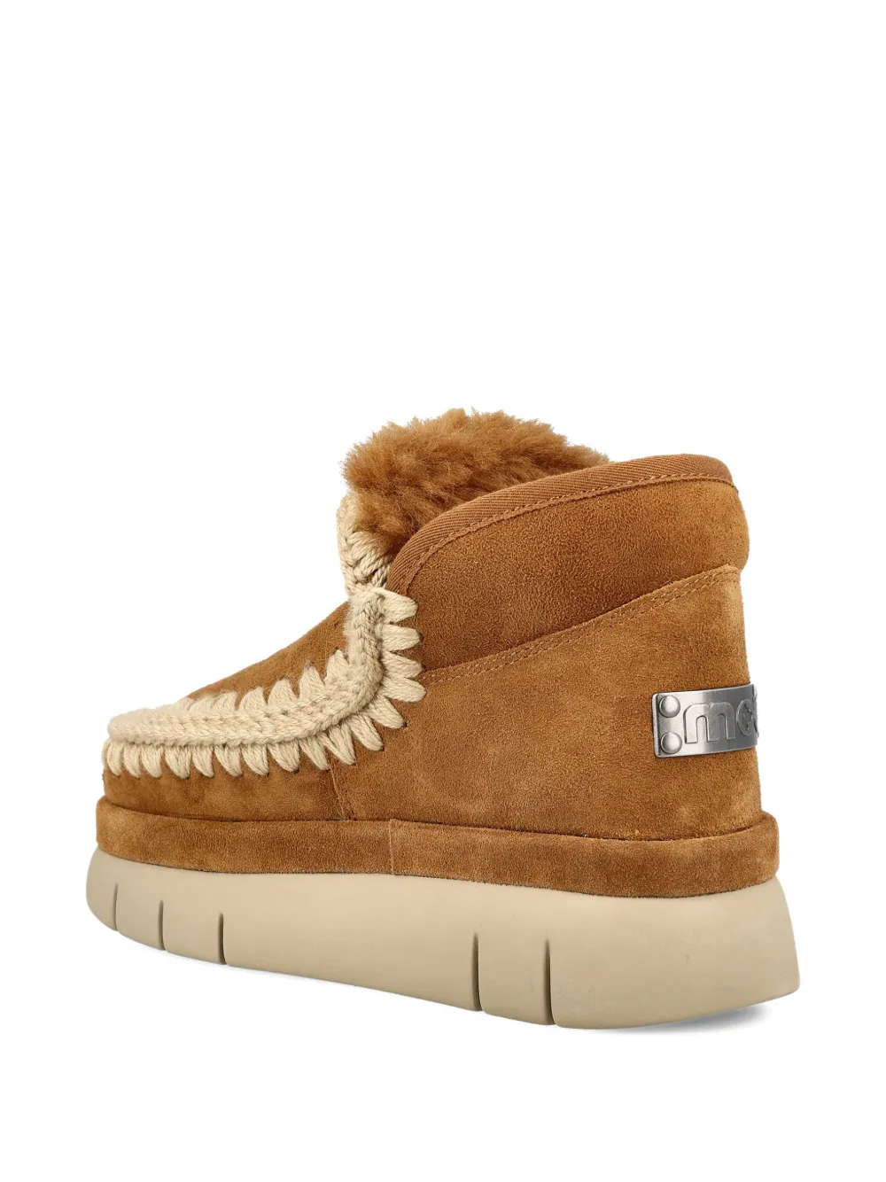 Mou Bounce Braided-trim Suede Ankle Boots In Brown
