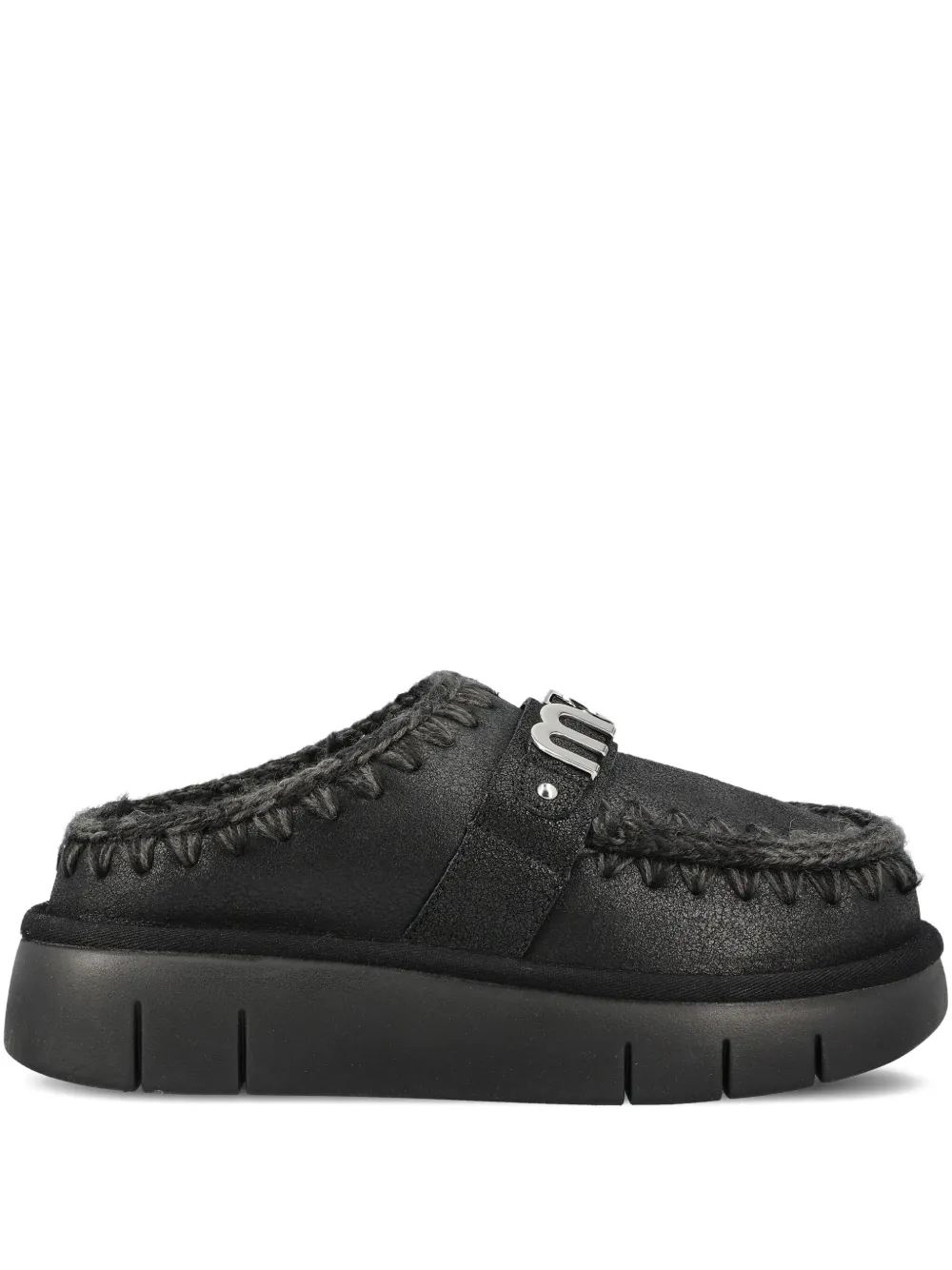 Mou Bounce logo-plaque braided-trim sandals Black