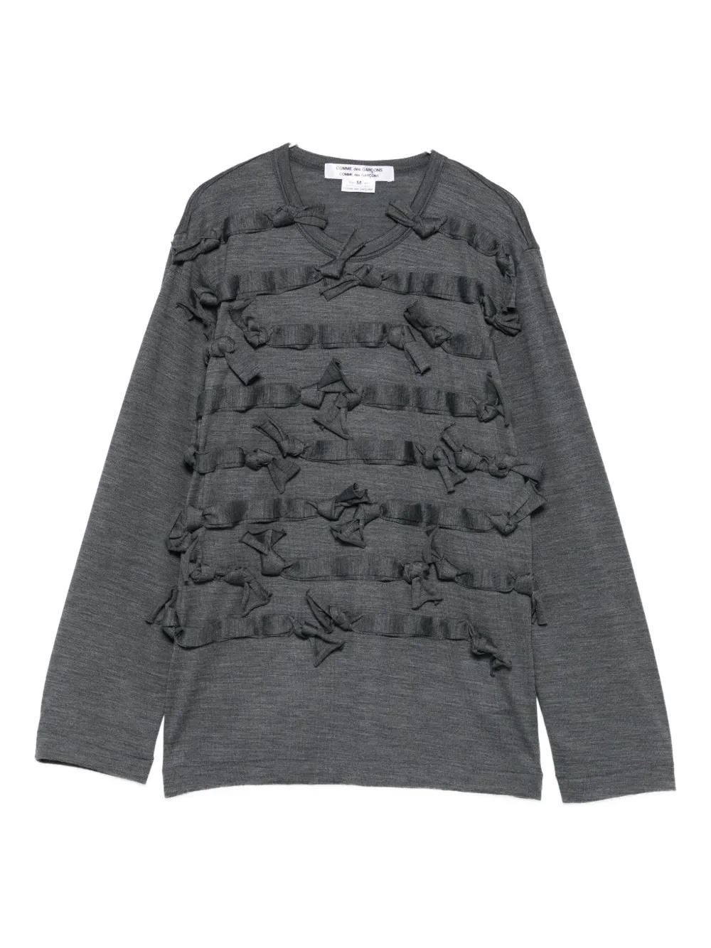 Comme Des Garçons Long Sleeve Ribbed Top With Knot Detail In Gray