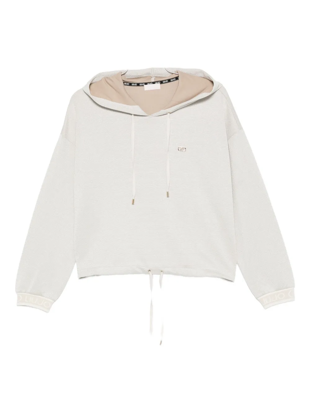 Liu •jo Logo-plaque Drawstring Hoodie In White