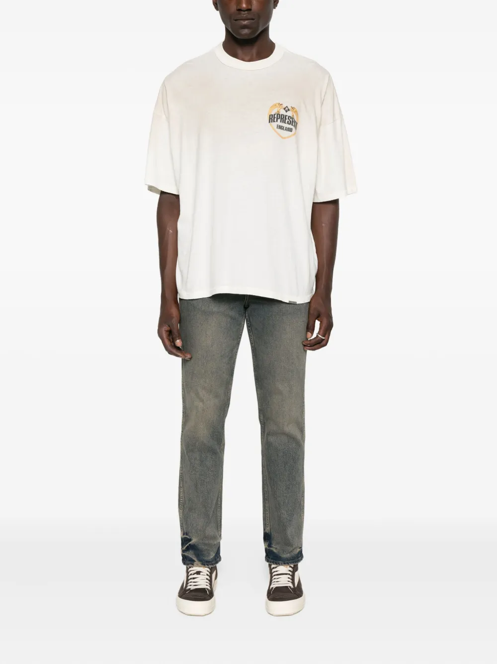 Represent Graphic-print Crew-neck T-shirt In Gray