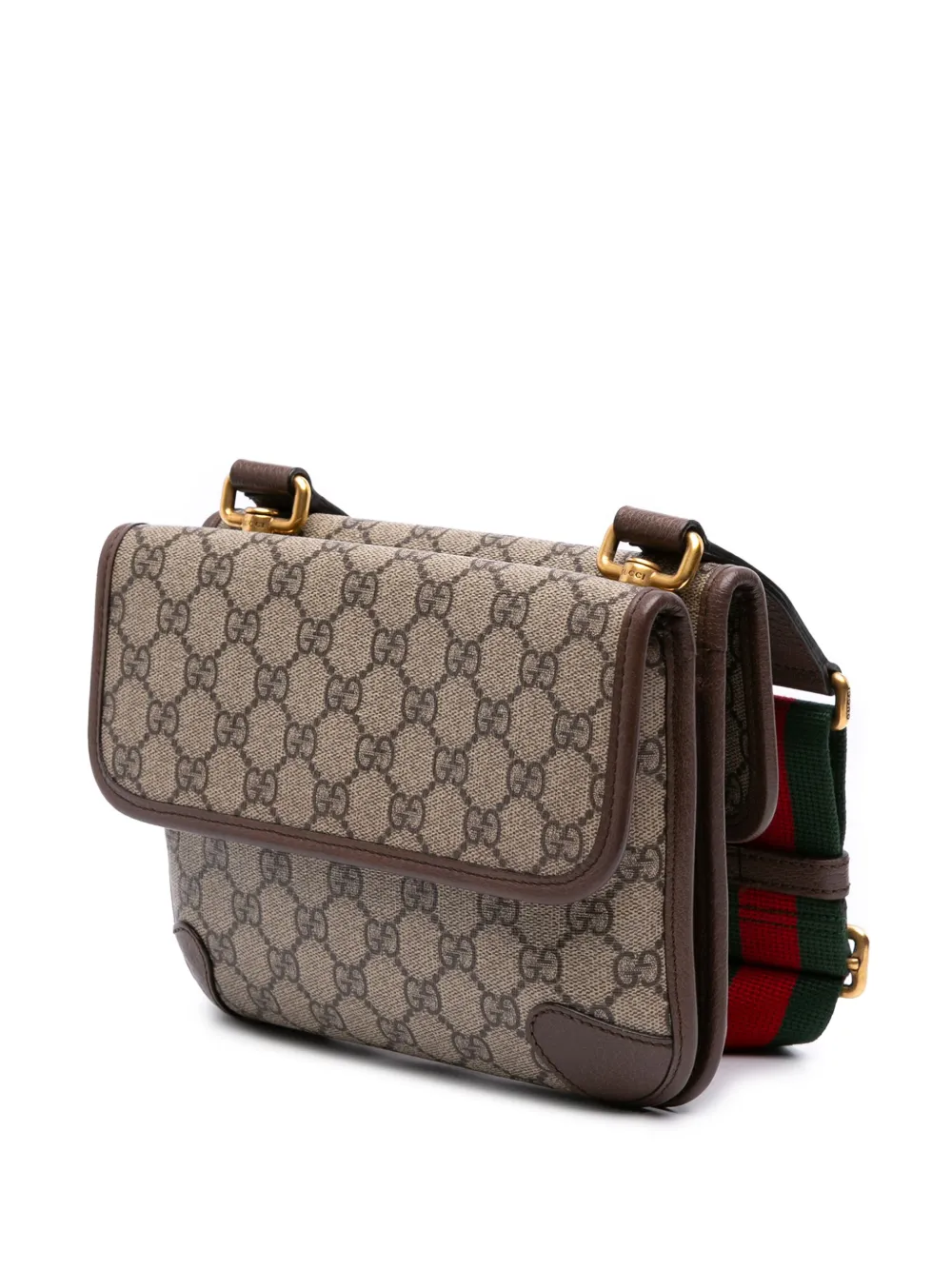 Pre-owned Gucci 2016-2025 Small Gg Supreme Web Neo Vintage Double Flap Messenger Bag Crossbody Bag In Brown