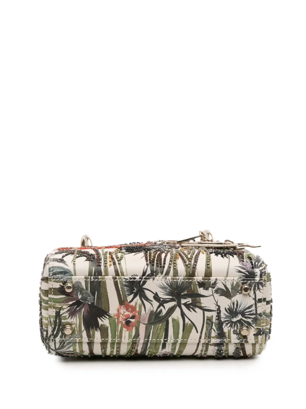 Pre-owned Dior 2020 Mini Calfskin Beaded Embroidered Jardin Naturel Lady  Satchel In Multi