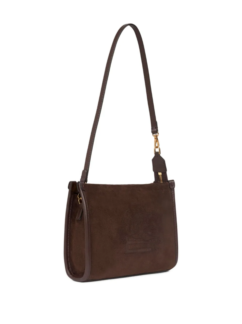 Etro Small Logo-embossed Suede Shoulder Bag In Brown