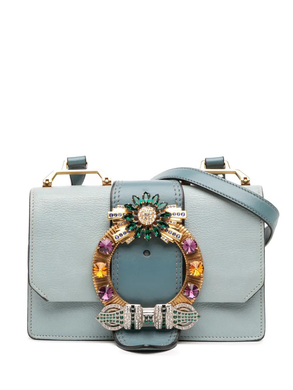 Miu Miu Pre-Owned 2010-2025 Goatskin Madras Soft Calf Crystal Embellished crossbody bag | Blue | Image 1