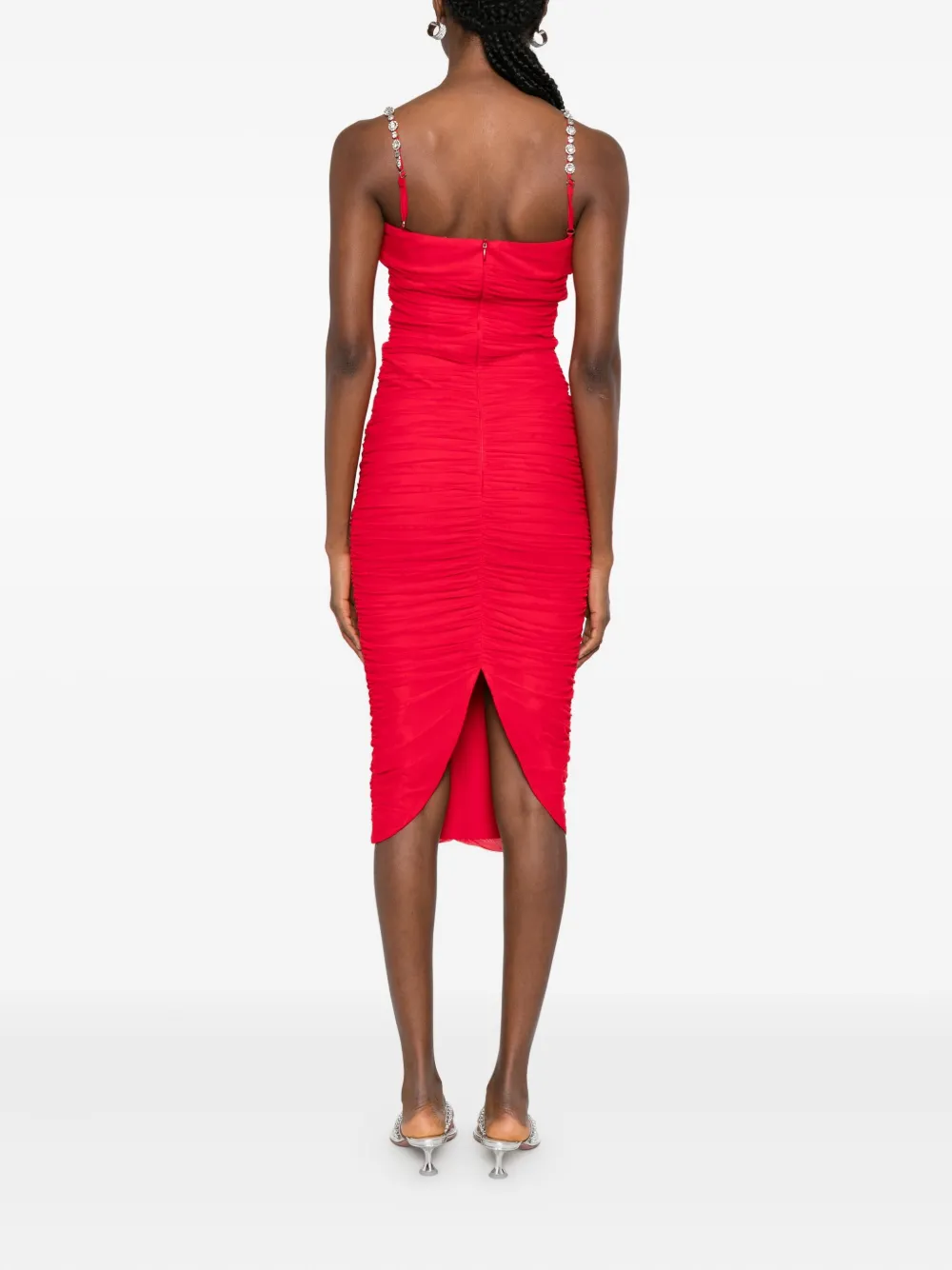 Nissa Crystal-embellished Ruched Dress In Red