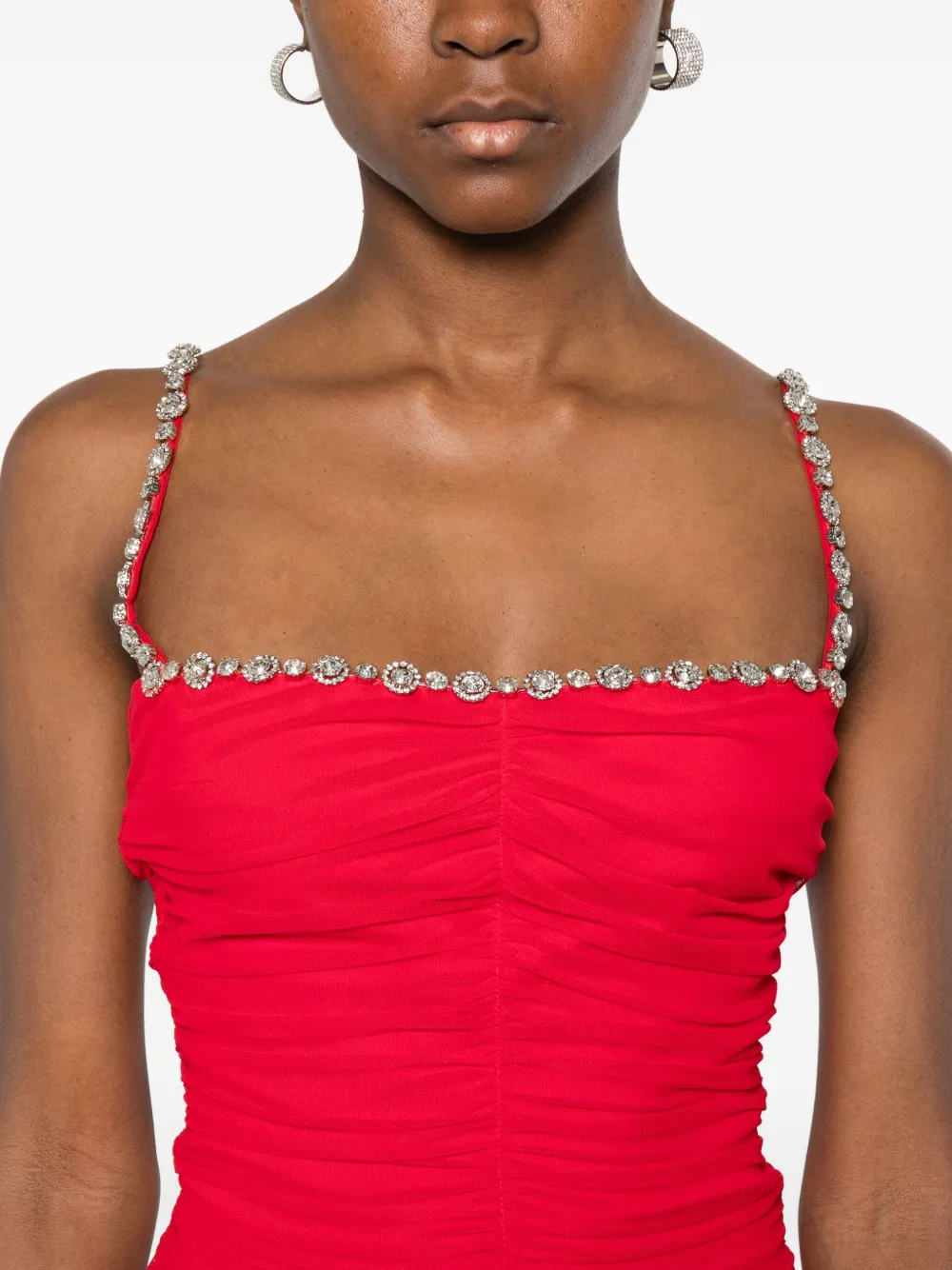 Nissa Crystal-embellished Ruched Dress In Red