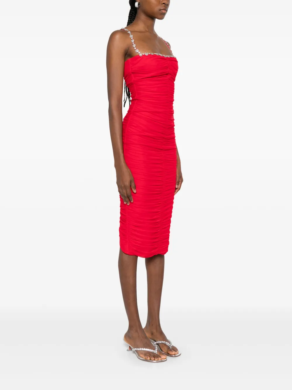 Nissa Crystal-embellished Ruched Dress In Red