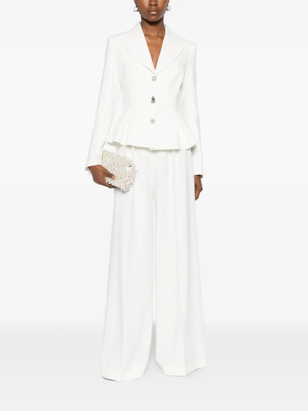 Nissa Crystal-embellished Single-breasted Blazer In White