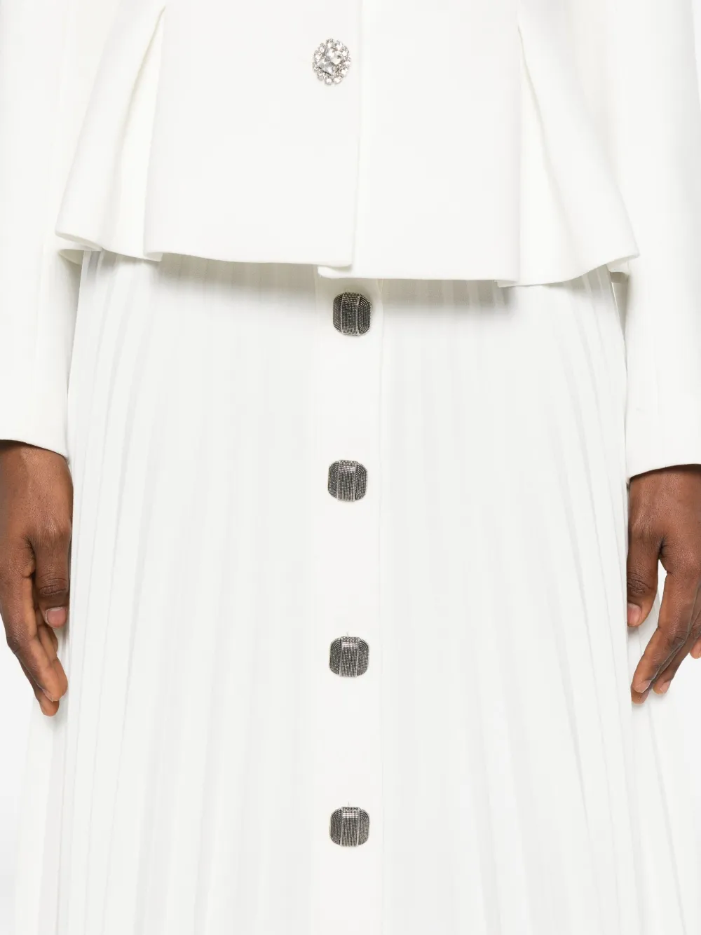 Nissa Buttoned Pleated Midi Skirt In White