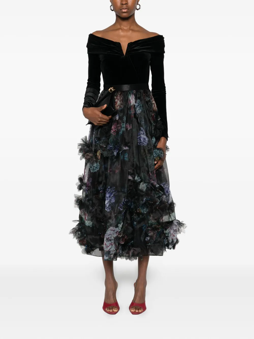 NISSA Off-shoulder jurk - Zwart