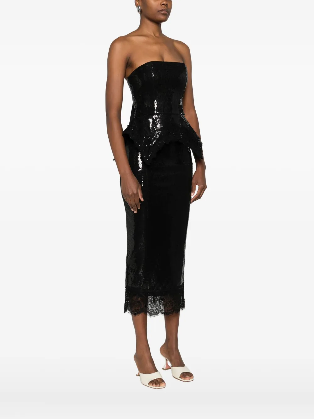 Nissa Sequin Peplum Top In Black