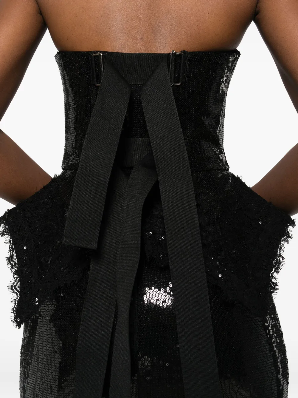 Nissa Sequin Peplum Top In Black