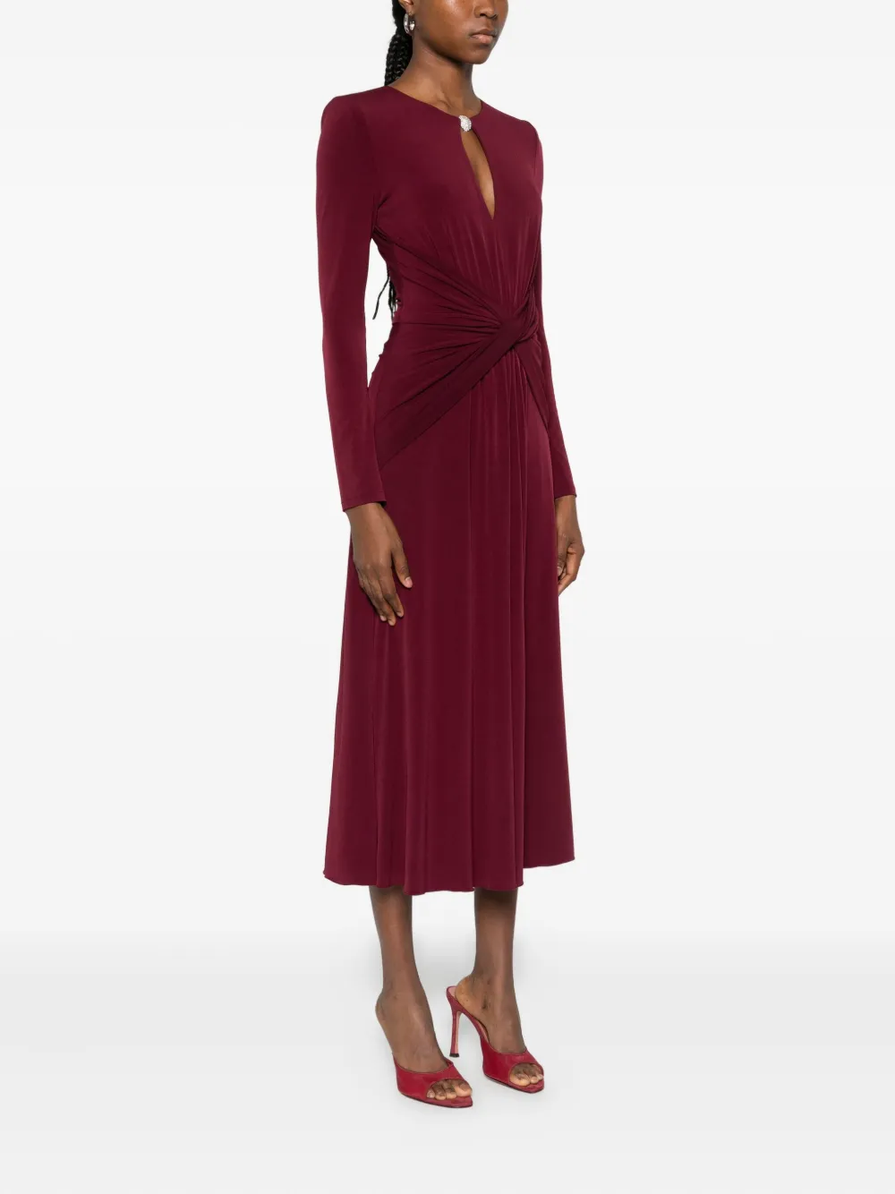 Nissa Twisted-front Dress In Burgundy