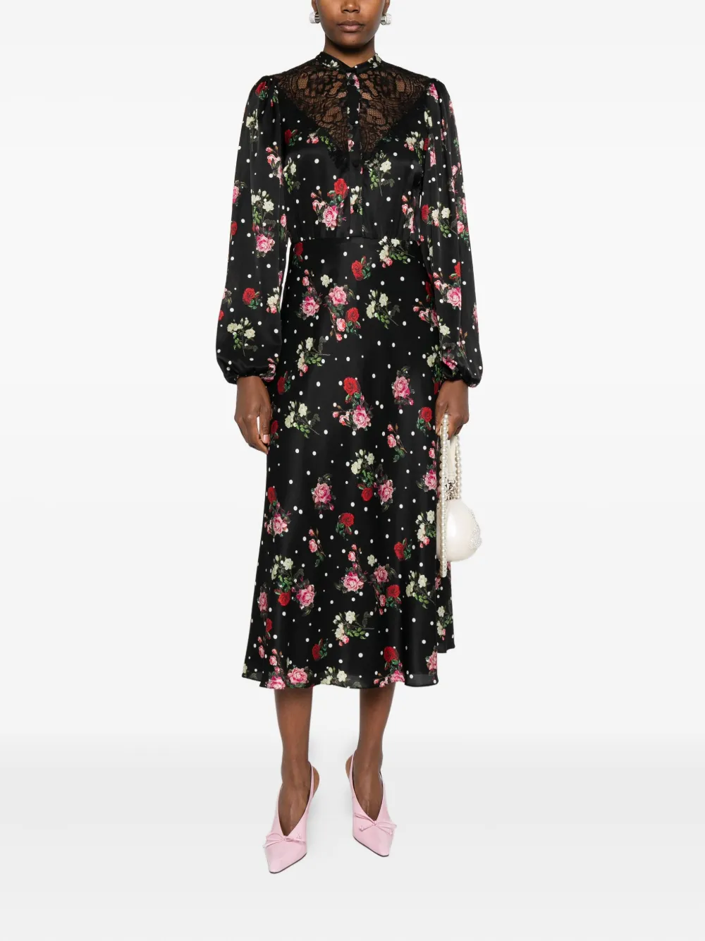 NISSA Jurk met bloemenprint - Zwart