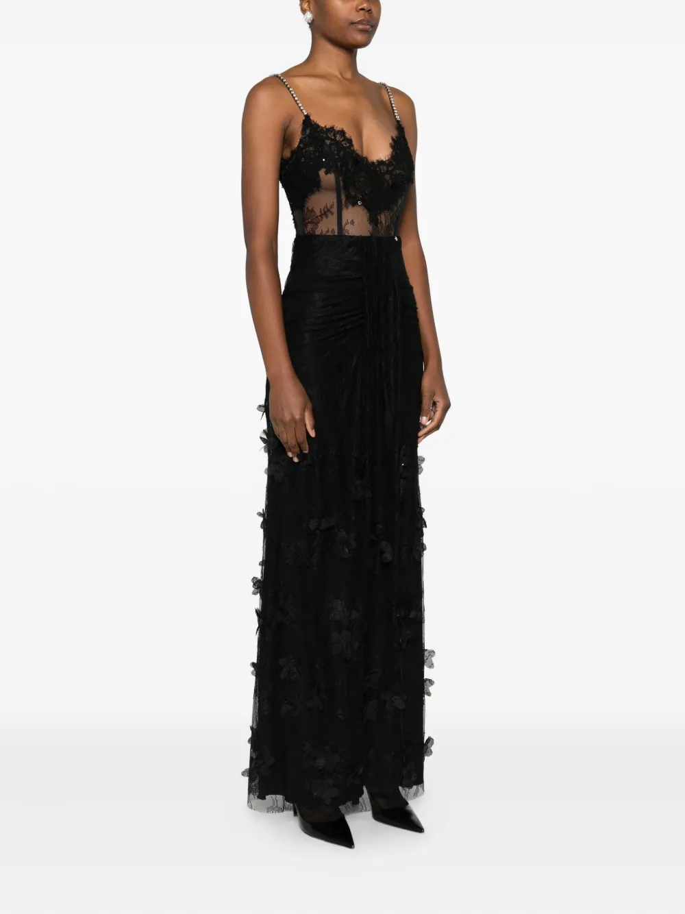 NISSA Maxi-jurk met kant en bloemen Zwart