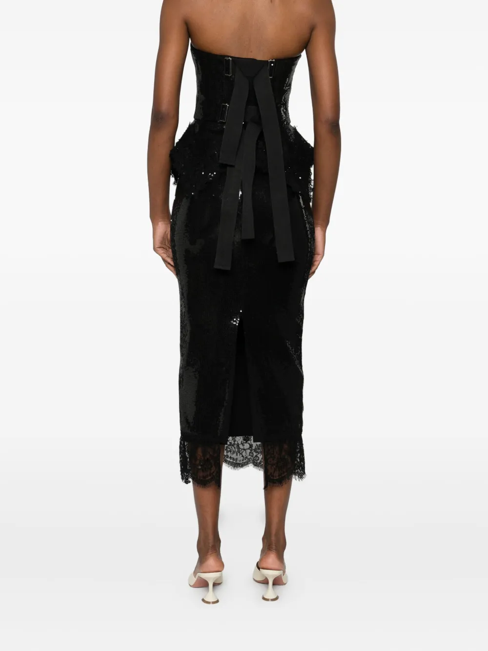 Nissa Sequin-embellished Lace-trim Skirt In Black