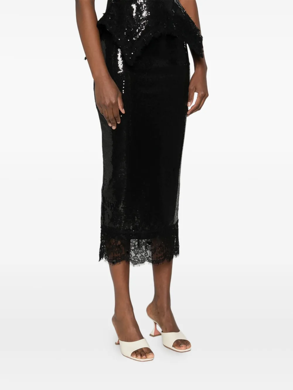  Nissa Sequin-embellished Lace-trim Skirt - Black 