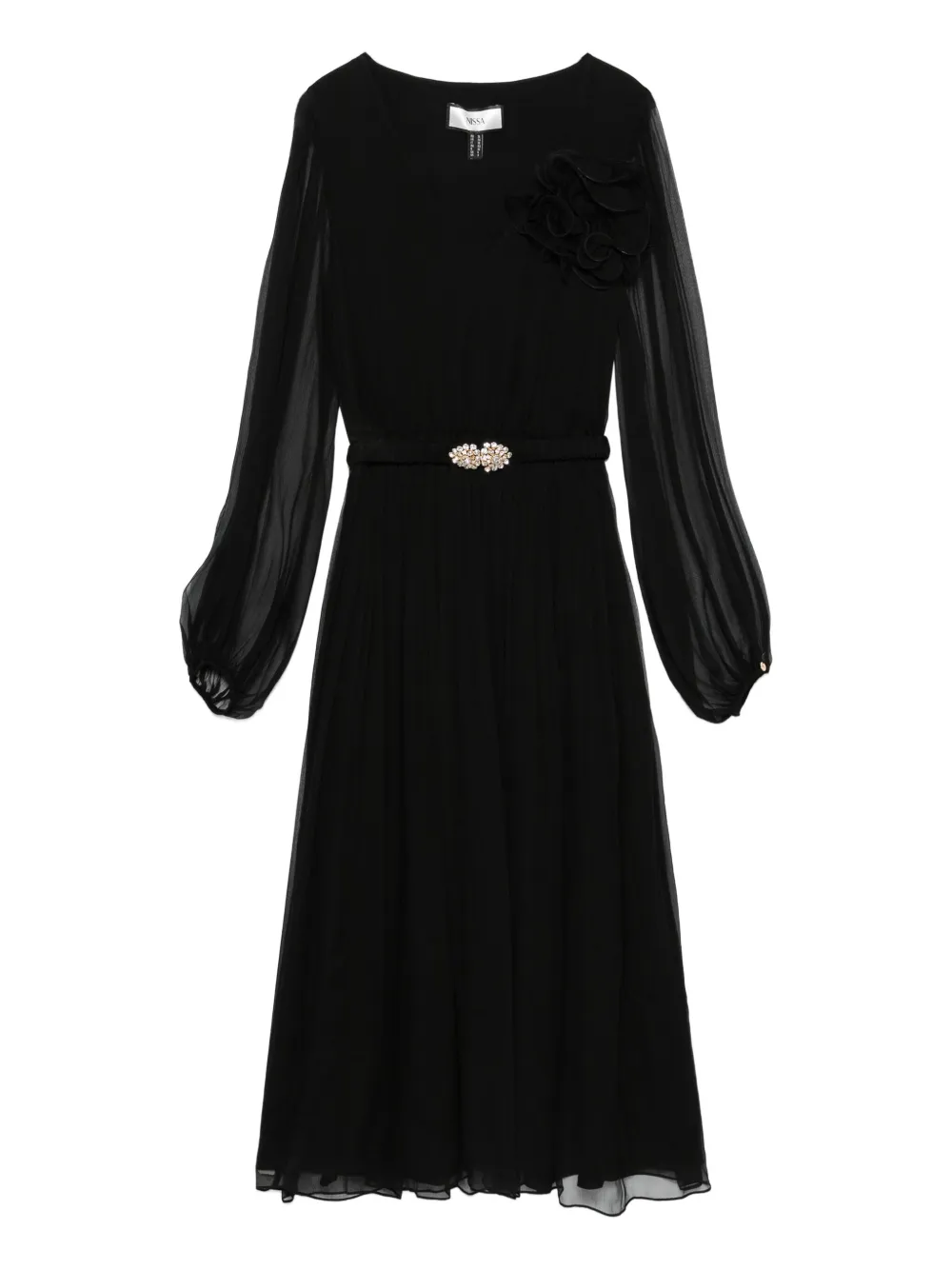 NISSA floral-appliqué belted midi dress | Black | Image 1