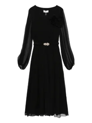NISSA Rhinestoned Crepe Midi Dress | Black