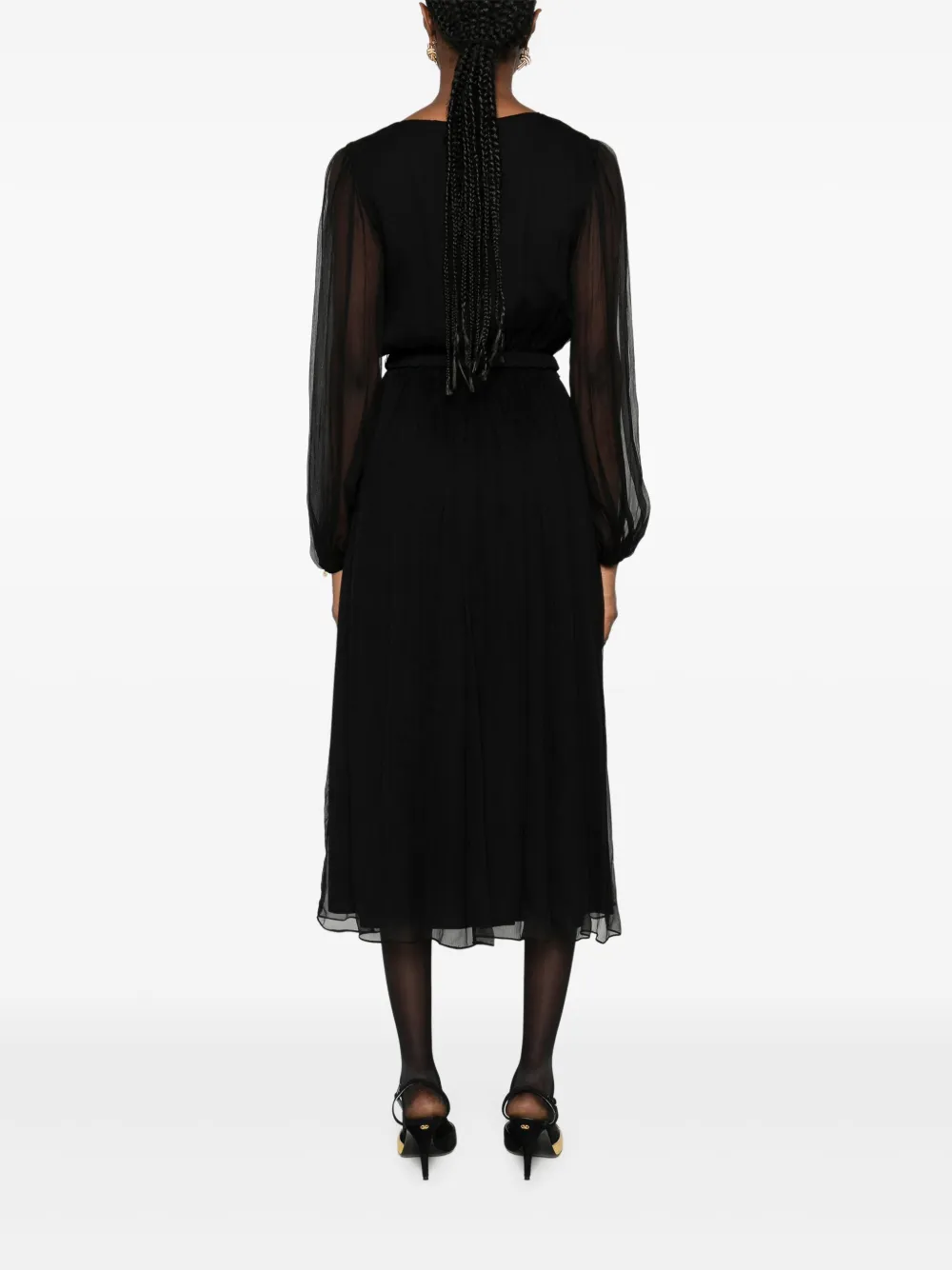 NISSA Midi-jurk met bloemenpatch en ceintuur Zwart