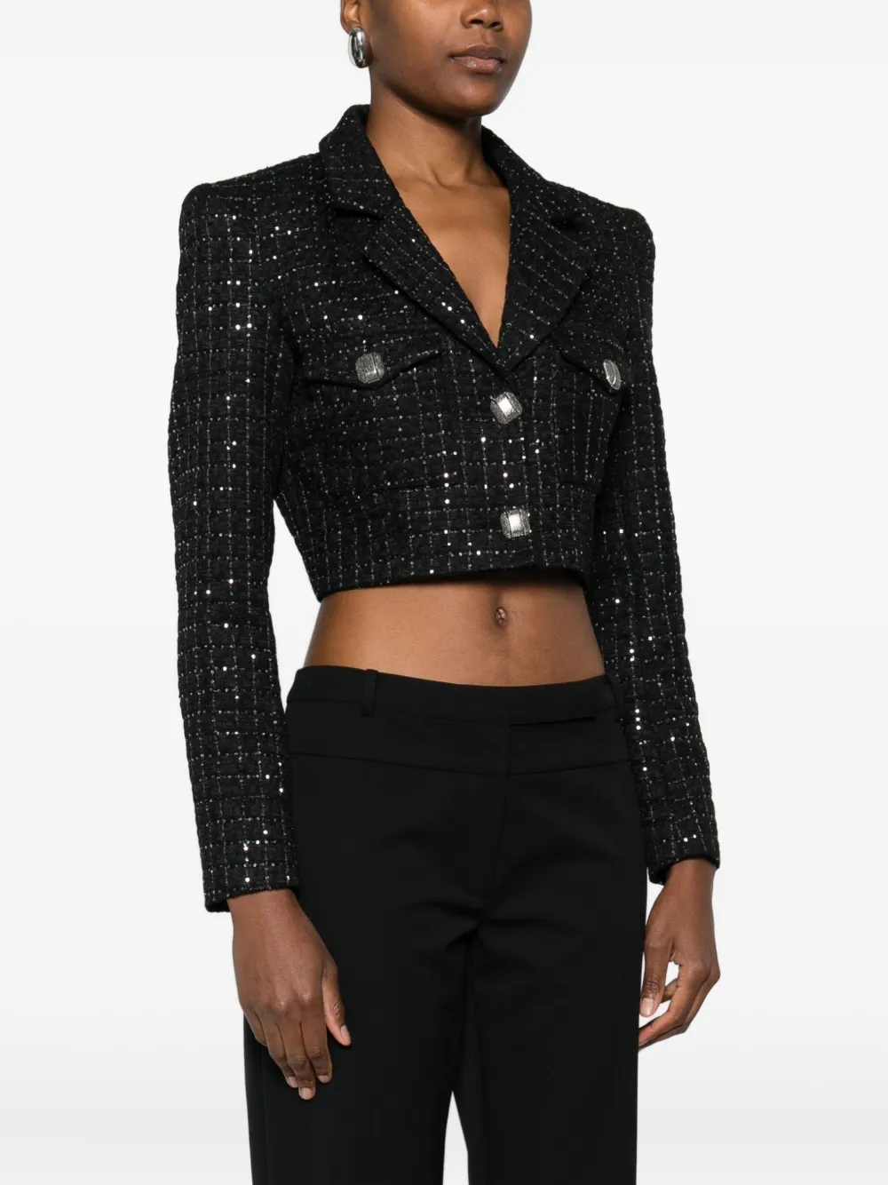 Nissa Sequin-embellished Buttoned Jacket In Black