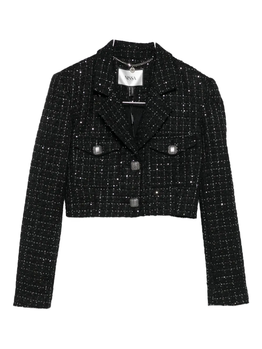 Nissa Sequin-embellished Buttoned Jacket In Black