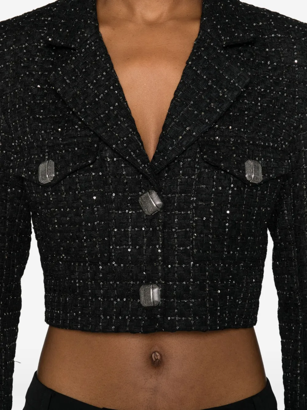 Nissa Sequin-embellished Buttoned Jacket In Black