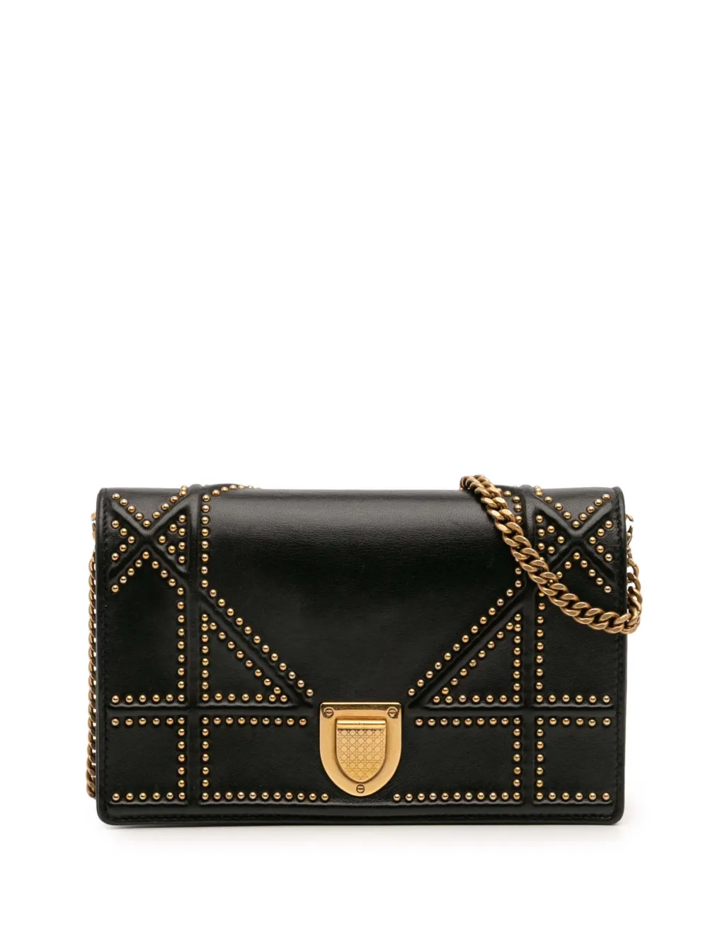 Christian Dior Pre-Owned 2017 Studded Calfskin Diorama Wallet on Chain Christian Dior Pre-Owned 2017 Studded Calfskin Diorama Wallet on Chain