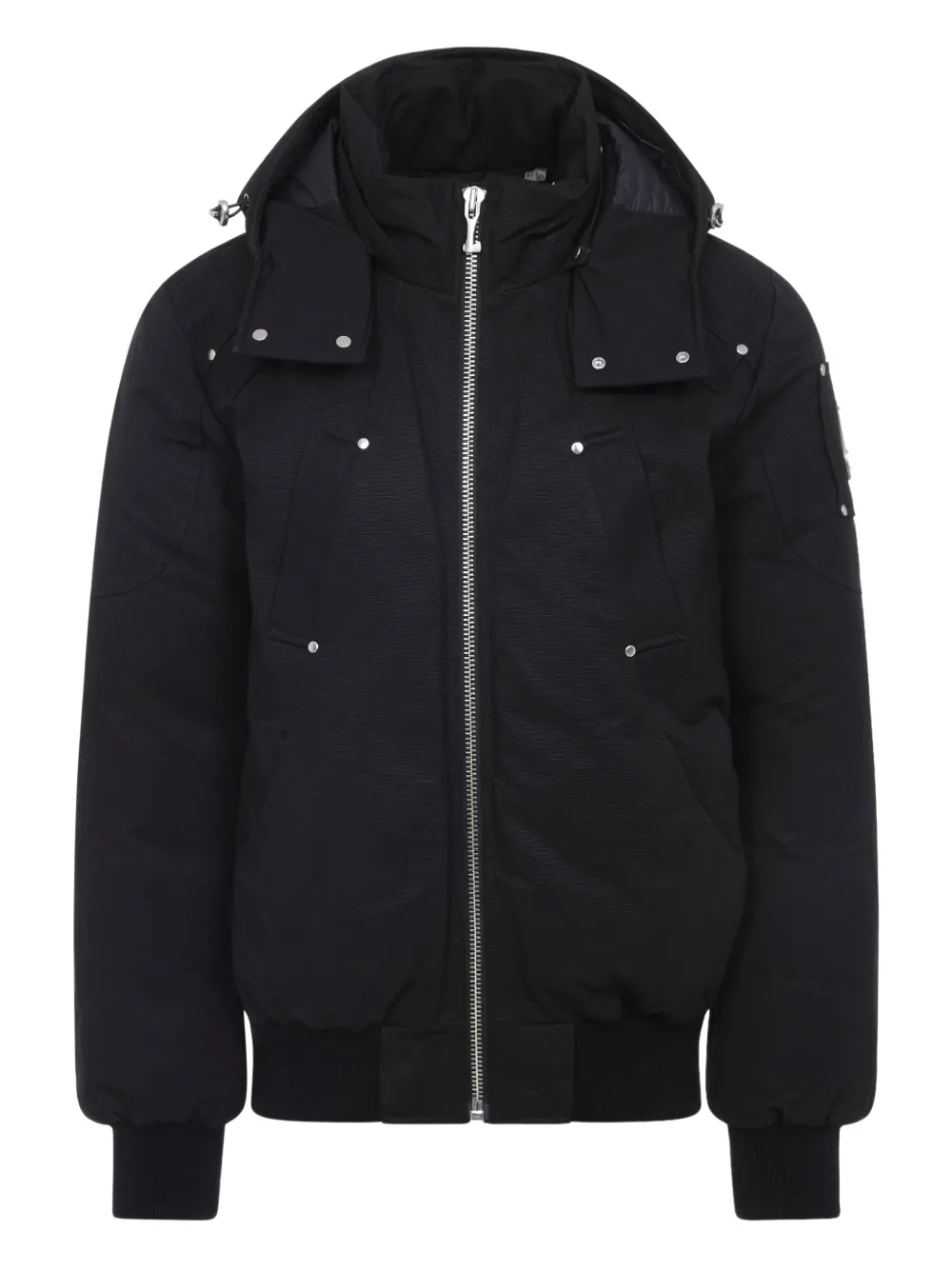 Moose Knuckles Hooded Bomber Jacket Ribbed Cuffs In Black