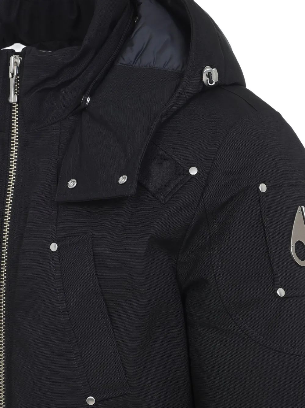 Moose Knuckles Hooded Bomber Jacket Ribbed Cuffs In Black