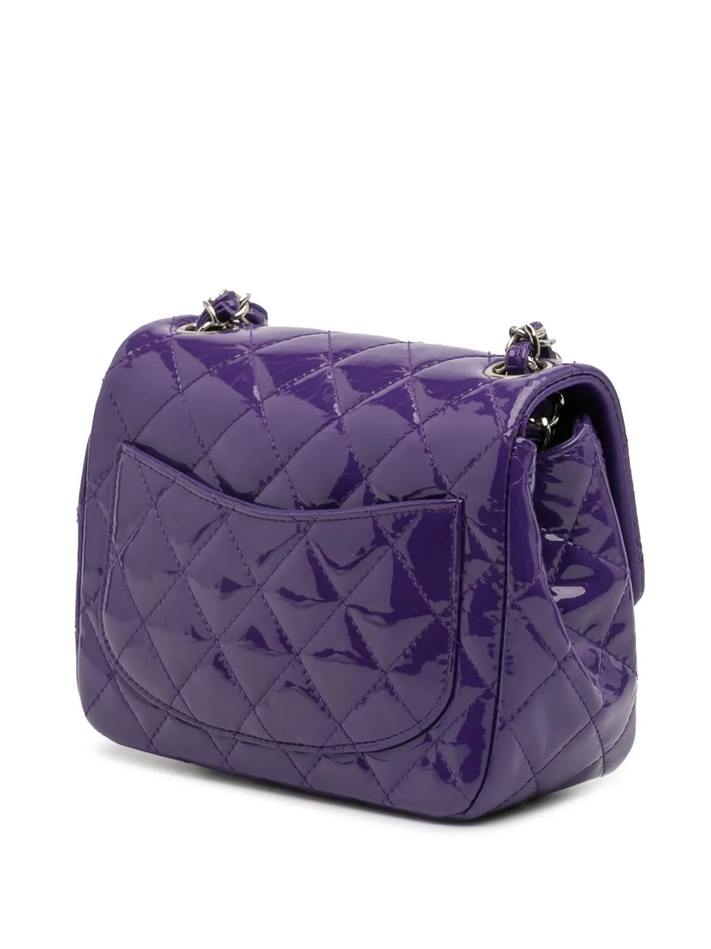 Pre-owned Chanel 2015-2016 Mini Square Classic Patent Single Flap Crossbody Bag In Purple