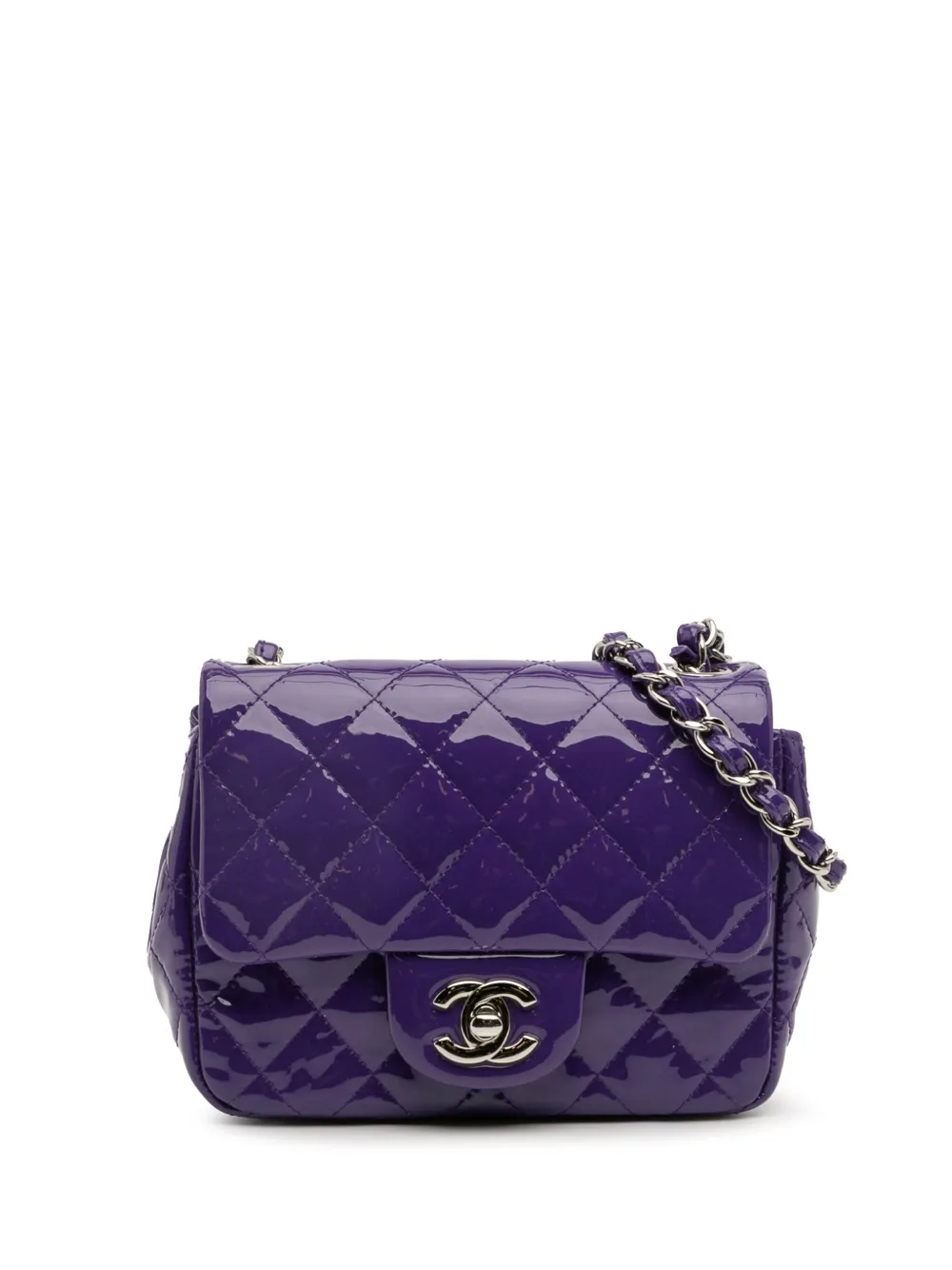 CHANEL Pre-Owned 2015-2016 Mini Square Classic Patent Single Flap crossbody bag | Purple | Image 1